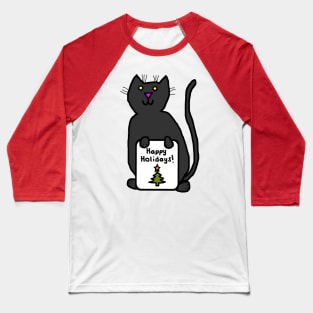 Cute Christmas Cat says Happy Holidays Baseball T-Shirt